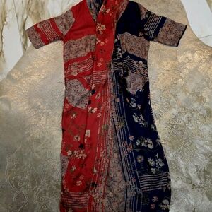 Source Unknown Red and Blue Floral Dress